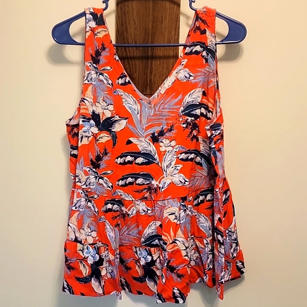 LOFT Summer Peplum Top Red Floral Size Large
